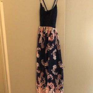 Blue keyhole back maxi dress